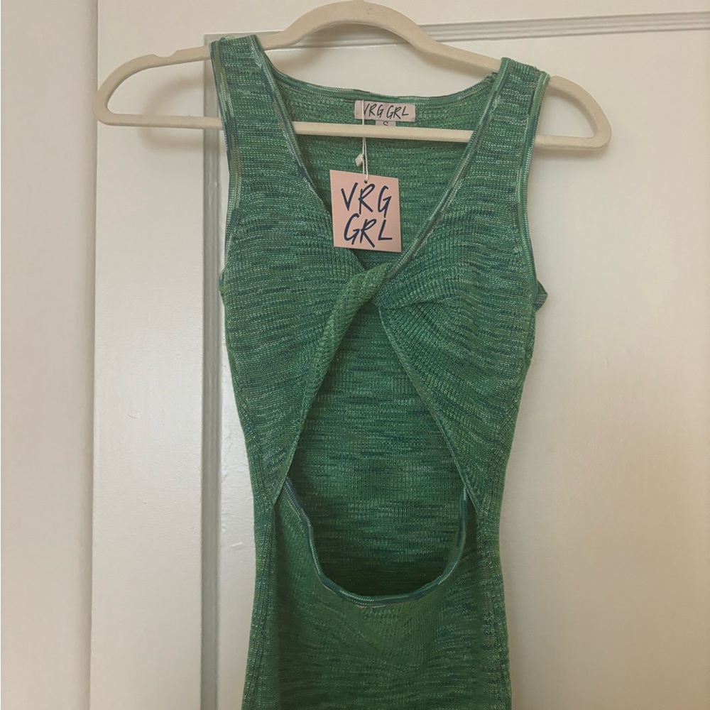 Cutout green stretchy mini dress